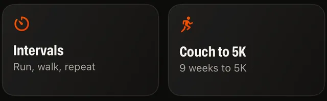 Two tiles from the Today screen: Intervals, and the Couch to 5K program.